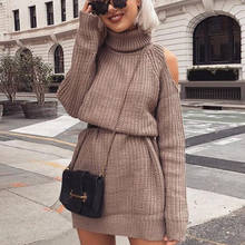 Autumn Winter Turtleneck Knitted Sweater Dress Women Sexy Off Shoulder Solid Slim Long Pullovers Oversized Knitting Jumper Dress 2024 - buy cheap