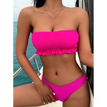 Jyojyo conjunto de biquíni sexy com babado rosa, feminino, sem alças, plus size, roupa de banho, moda praia, xl, 2021 2024 - compre barato