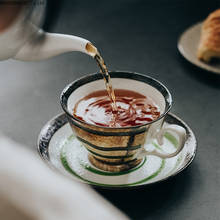 Juego de taza y platillo de café Retro japonés, taza de café hecha a mano de gres, Taza de cerámica colgante para Latte, taza de desayuno, vajilla 2024 - compra barato