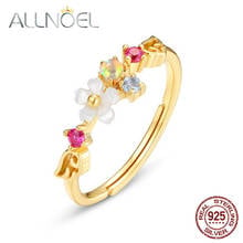 ALLNOEL 925 Sterling Silver Rings For Women Synthetic Opal White Shell Flower Red Corundum Adjustable Fine Jewelry New Arrivials 2024 - buy cheap