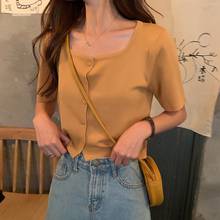 Sweet Fashion Square Collar Short-sleeved T-shirt Women Solid Color French Style Tee Shirt Summer Female Casual Tops 2024 - buy cheap