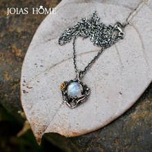 JoiasHome 925 Sterling Silver Necklace Pendant Creative Moonstone Rose Flower Pendant Retro Twig Leaf Separation Necklace 2024 - buy cheap