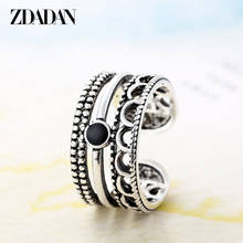 Zdadan 925 prata esterlina onda preta aberto anel ajustável para festa de moda feminina jóias acessórios 2024 - compre barato