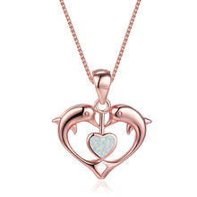 White Blue Opal Love Heart Necklace Cute Two Dolphin Pendant Necklaces For Women Animal Jewelry Vintage Rose Gold Chain Necklace 2024 - buy cheap