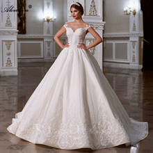 Alonlivn Elegant Tulle O-Neck A-Line Wedding Dresses Lace Up Appliques Floor-Length Bridal Gowns Vestido De Noiva 2024 - buy cheap