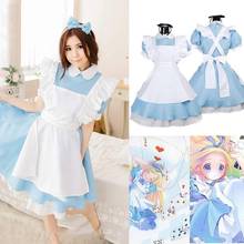 Halloween Women Costume Adult Anime Alice In Wonderland Blue Party Dress Alice Dream Women Sissy Maid Lolita Cosplay 2024 - buy cheap