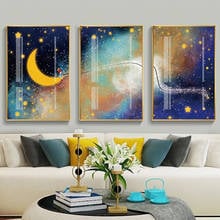 Decoração de quarto de bebê, estrelas e lua naturais, poster de impressões em tela, arte escandinavo, imagem moderna para parede, pintura de tela, dropshipping 2024 - compre barato