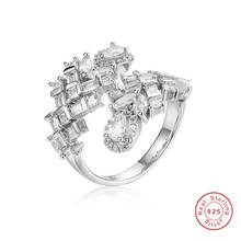 Anillo ajustable de plata de primera ley para mujer, sortija, plata esterlina 100%, Diamante de imitación, 925 anillos de plata esterlina 2024 - compra barato