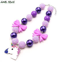 MHS.SUN Purple Style Cute Unicorn Pendant Chunky Beads Necklace Charm Bow Bubblegum Necklace For Child/Kid/Girl Jewelry 2024 - buy cheap