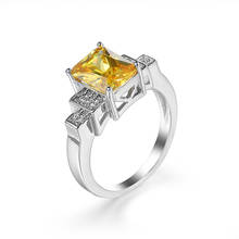 Модные женские ювелирные изделия с желтым кристаллом, тонкие обручальные кольца серебристого цвета в стиле бохо для женщин, милое сияющее квадратное кольцо с цирконом для невесты 2024 - купить недорого