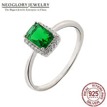 Necobertura anel de prata esterlina s925, clássico retângulo verde, anéis para mulheres, noivado, festa, casamento, presente de aniversário 2024 - compre barato