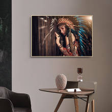 Sexy mulher indiana nativa pintura da lona cuadros cartazes e cópias escandinavo moderno parede arte imagem para sala de estar decoração 2024 - compre barato