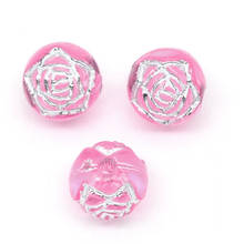 DoreenBeads-Cuentas espaciadoras de acrílico con patrón de flores, Color rosa y plateado, joyería dulce de 8mm de diámetro, agujero: aproximadamente 1mm,50 Uds. 2024 - compra barato