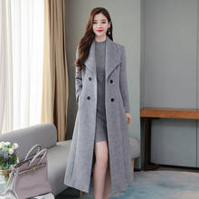 Женское шерстяное пальто с длинным рукавом, однотонная модная двубортная приталенная ветровка с отложным воротником, верхняя одежда на осень-зиму 2024 - купить недорого