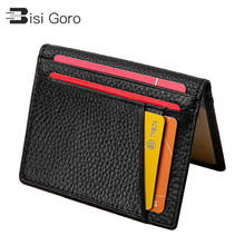 BISI GORO New Cow Leather RFID Black Wallet Credit Card Holder Unisex Card Wallet Coffee Fashion Purse Slim Mini Money Bag 2021 2024 - buy cheap