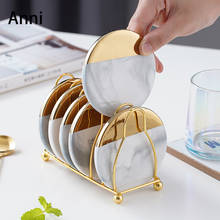 7Pcs Set Golden Stroke Coaster Nordic Marble Texture Ceramic Tea Cup Coasters Coffee Table Mug Insulation Pads Home Decoration 2024 - buy cheap