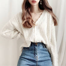 Women 2020 Spring Autumn Vintage Hollow Out Knitted Cardigan Female Long Sleeve Sweater Ladies Casual New Slim Chic Outwear G145 2024 - buy cheap