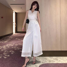 new arrival fashion office lady set for women summer elegant v-neck sleeveless simple temperament chiffon two piece sets 2024 - buy cheap