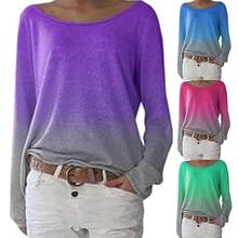 Fashion Women Gradient Color O Neck Long Sleeve Casual Loose Pullover Blouse Top female Ladies Blouses  clothing 2024 - buy cheap