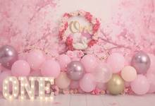 Фон для фотосъемки с изображением девушки на 1-й День рождения пастельный розовый цветочный Лебедь на первый день рождения торт разбиваемый баннер фотосессия портрет 2024 - купить недорого
