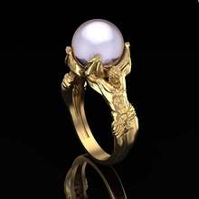 Women's Fashion Gold Color Simulation Pearl Ring Gothic Cocktail Party's Ring Bridal Wedding Engagement Jewelry Anniversary Gift 2024 - buy cheap