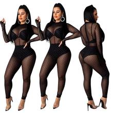 BKLD Women Jumpsuits Sexy See Through Women Fishnet Black Rompers 2019 Autumn O-Neck Bodycon Long Sleeve Sequin Club Jumpsuits 2024 - buy cheap