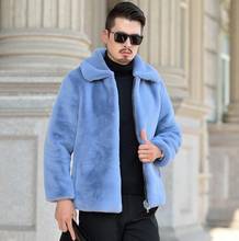 Autumn faux mink leather jacket mens blue lapel winter thicken warm fur leather coat men slim jackets jaqueta de couro 968 2024 - buy cheap