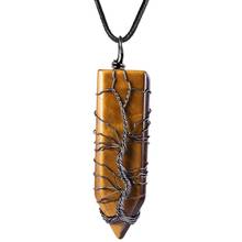 TUMBEELLUWA Natural Stone Sword Shape Pendant Necklace Handmade Wire Wrapped Tree of Life Crystal Point Reiki Amulet Jewelry 2024 - buy cheap