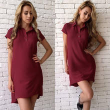 2020 New Summer Casual Fashion Women Turn-down Collar Dress Party Elegant Short Sleeve Solid OL Office Mini Vintage Vestidos 2024 - buy cheap