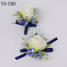 YO CHO Wedding Groomsmen Boutonniere Pin White Silk Rose Wrist Corsage Bracelet Bridesmaid Flower Bride Brooch Marriage Flowers 2024 - buy cheap