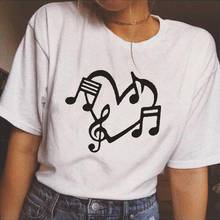 Летние повседневные футболки Femme интересные музыкальных нот; С принтом «сердце», «Любовь Печать Топы футболки размера плюс футболка Camiseta Mujer 2024 - купить недорого