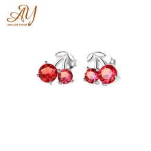 Anillos Yuzuk Sterling Silver Earring Created Ruby Lovely Cherry Stud Earrings For Women Birthday Gift Charms Fine Jewelry 2024 - buy cheap