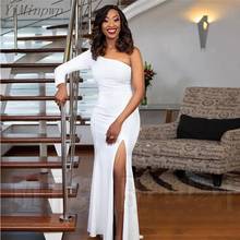 YiMinpwp White Mermaid Evening Dresses One Shoulder Long Sleeve Side Split Formal Women Prom Party Gowns Cheap Maid of Honor 2024 - buy cheap