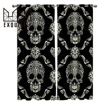 Exquisite House Halloween Flower Style Skull Paisley Black Room Curtains Window Bathroom Floral Fabric Decor Kids Curtain Panels 2024 - buy cheap