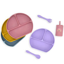 Juego de vajilla de alimentación para bebé, cuchara impermeable, platos de silicona antideslizantes sin BPA, plato de cena de entrenamiento para niño con cara sonriente, 1 Juego 2024 - compra barato