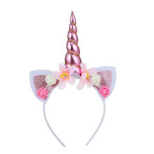 Kids Girl Baby Unicorn Horn Headband Hair Band Headwear Head Wrap Flower Horn Girls Hats Birthday Headdress Hair Accessories 2024 - buy cheap