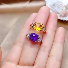 new charming purple Amethyst /yellow citrine ring for women jewelry real 925 silver good color round natural stone birthday gift 2024 - buy cheap
