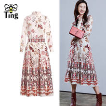 Tingfly Vintage Elegant Print A Line Dress Women Spring Summer Floral Midi Long Casual Dress Plus Size Vestido Elbise Zaful Chic 2024 - buy cheap