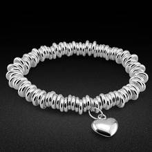 Punk preto jóias moda encantos 100% 925 prata esterlina pulseira para as mulheres policíclico estiramento coração pingente bangle acessórios 2024 - compre barato