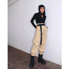 Streetwear Cargo Pants with Buckle Belt Women Casual Joggers Black Khaki Amy Green Ladies Capri High Waist Loose Female Trousers 2024 - buy cheap