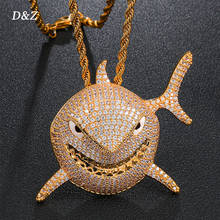 D&Z Hip Hop Shark Shape Pendants In Gold Soild Back Pendant Iced Out Cubic Zircon Stones Men Hip Hop Rock Jewelry 2024 - buy cheap