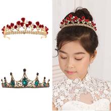 Corona nupcial de cristal Rosa verde/roja Vintage, Tiara, joyería para el cabello, accesorios para el cabello de boda, regalos 2024 - compra barato