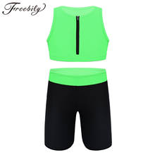 Conjunto deportivo fluorescente para niños y niñas, traje sin mangas con cremallera frontal, camiseta sin mangas y pantalones cortos para gimnasio y correr, 2 uds. 2024 - compra barato