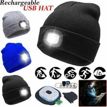 LED Light Knitted Hat USB Charging Wool Cap On For Night Bicycle Running Camping Fishing Hat Lighting Thermal Woolen Cap 2024 - buy cheap