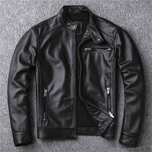 YR!Free shipping.super sales.classic biker genuine leather jacket.cool slim cowhide coat.men fashion leather jacket.plus size 2024 - buy cheap