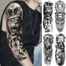 Large Arm Sleeve Tattoo Lion Crown King Rose Waterproof Temporary Tatoo Sticker Wild Wolf Tiger Men Full Skull Totem Tatto Women 2024 - buy cheap