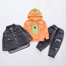 Baby boy clothes autumn boy cowboy suit boy cartoon hooded sweater baby boy cowboy jacket jeans baby boy three-piece suit 2024 - buy cheap