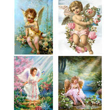 Pintura de diamantes 5d completa cuadrada, punto de cruz, Ángel, niño, bordado de diamantes de imitación redondos, Mosaico, Decoración de pared, flor, alas de Ángel 2024 - compra barato