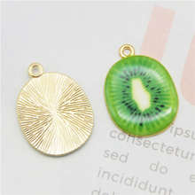 Julie Wang 5PCS Enamel Kiwi Charms Gold Tone Alloy Fruit Charm Necklace Earrings Bracelet Jewelry Making Accessory 2024 - buy cheap