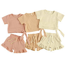 New  Baby Girls Clothing Casual Children Knitted Short Sleeve T-shirts+Ruffles Shorts Suits Outfits 2024 - buy cheap